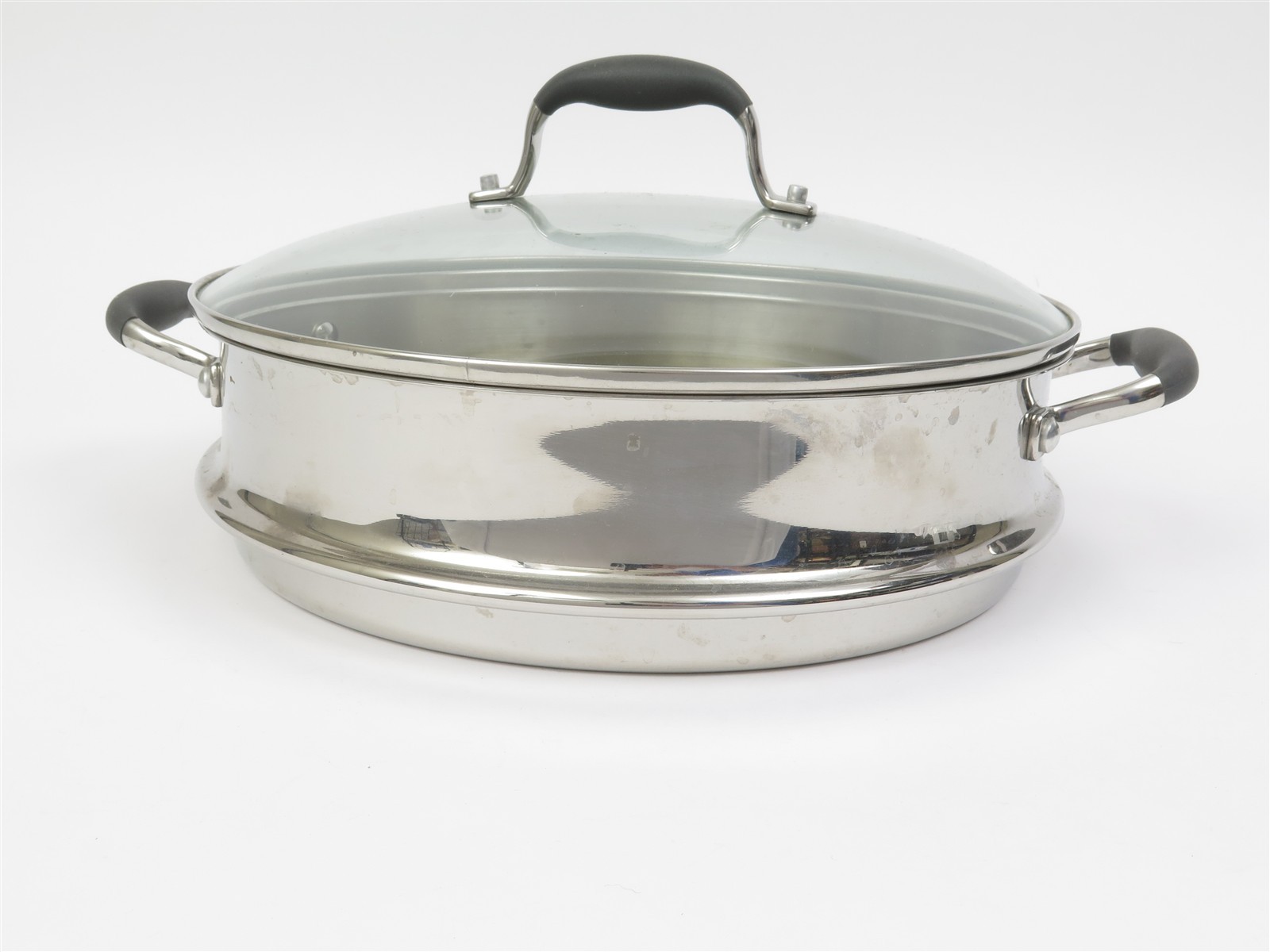 Stainless Steel Steamer Strainer Pot Insert 13″D x 3.5″ H Lid and Two Handles