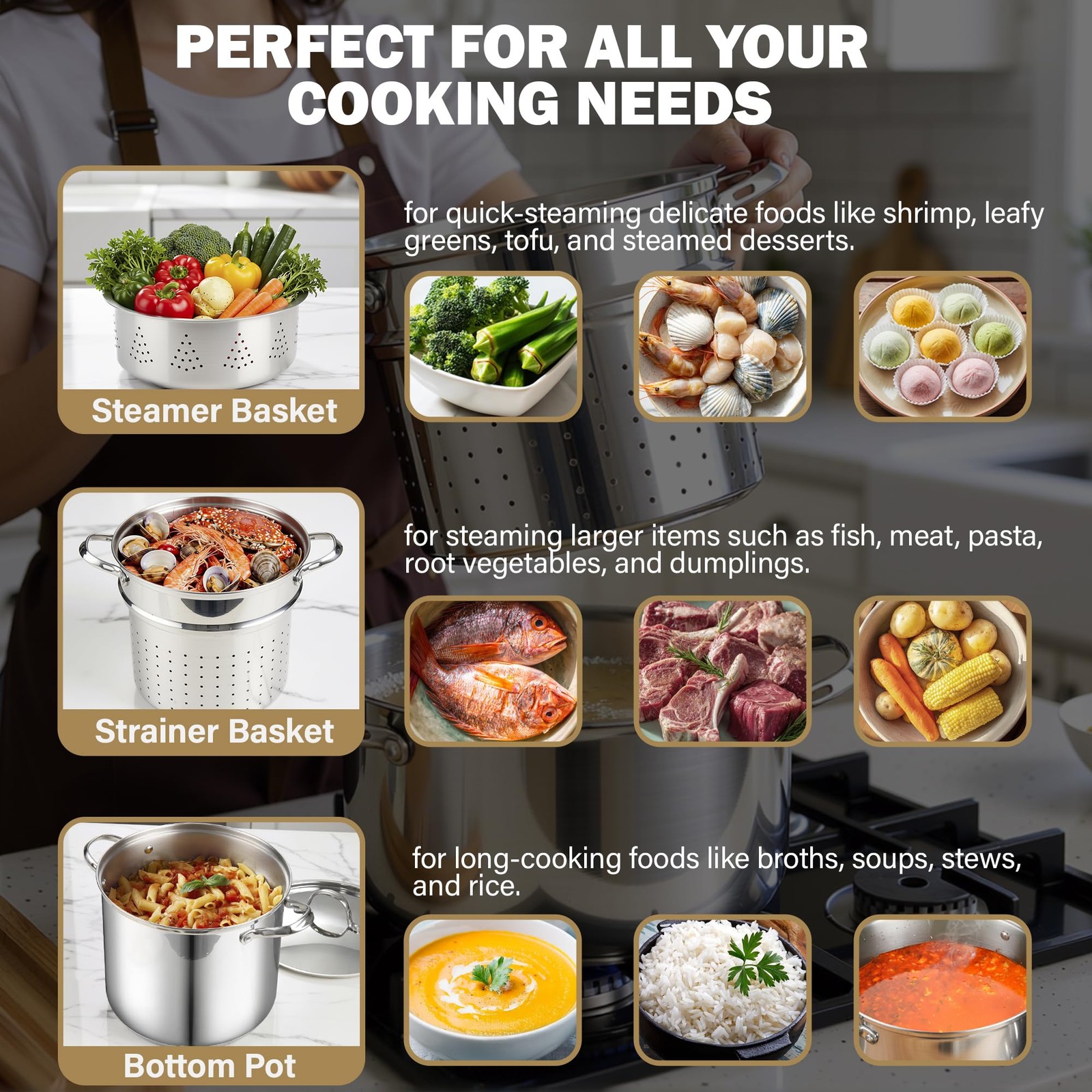 Cooks Standard Pasta Pot 18/10 Stainless Steel 12 Quart, Spaghetti Cooker Steame