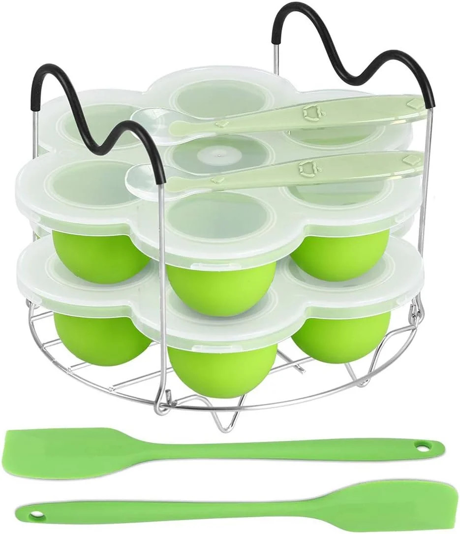 Silicone Egg Bites Molds and Steamer Rack Trivet with Heat Resistant Handles Fit