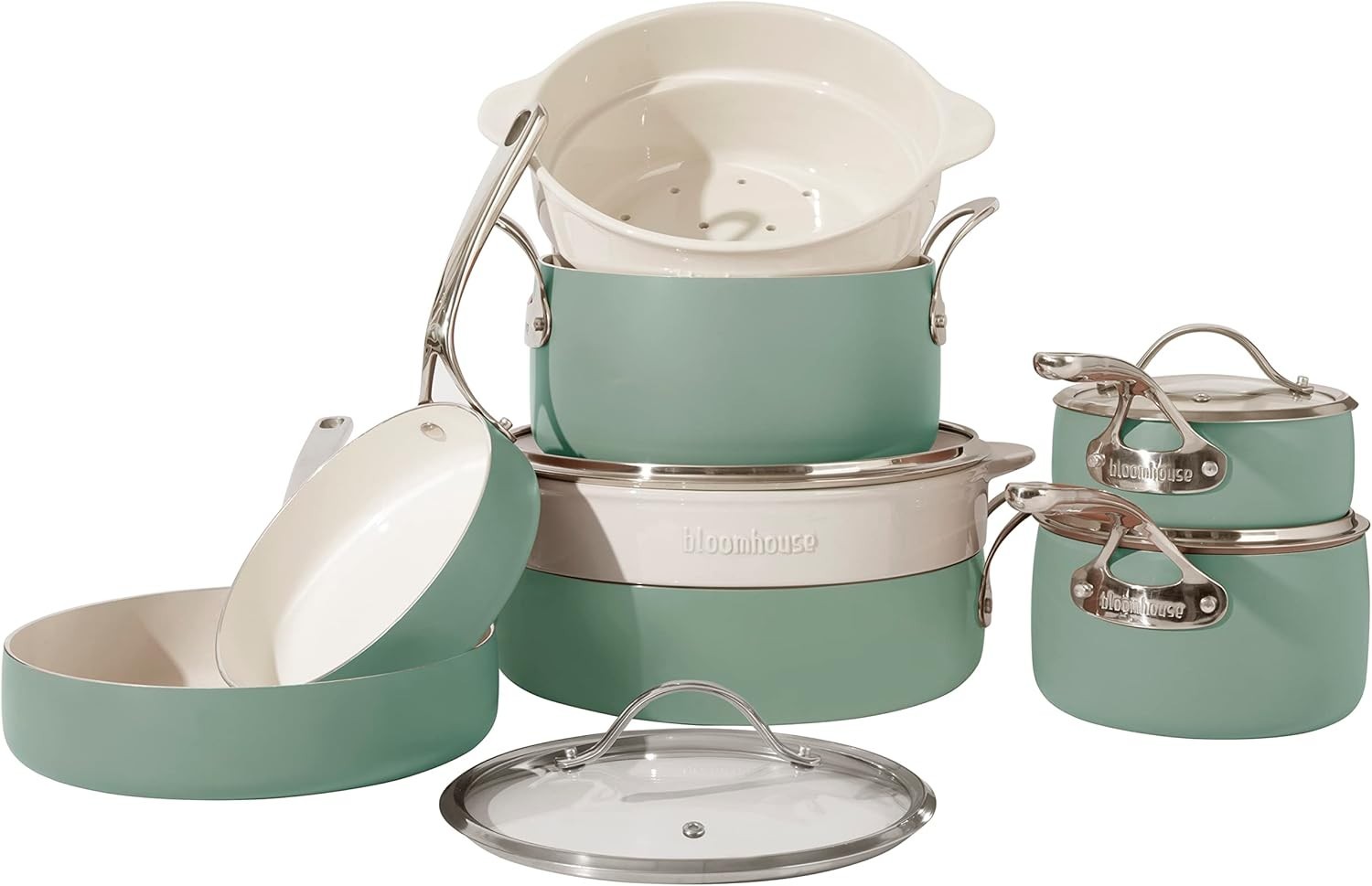 Bloomhouse 12 Piece Aluminum Pots and Pans Cookware Set w/ Non Toxic Ceramic