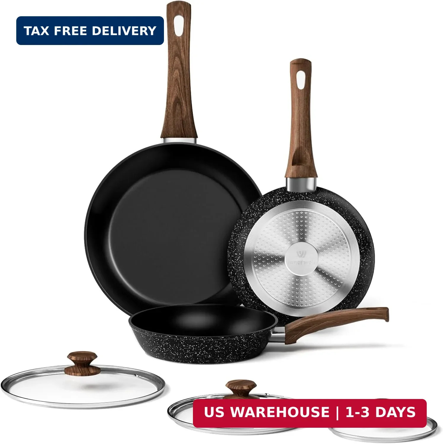 Frying Pan Set – 3 Pcs Nonstick Skillets With Lids, PFOA Free, Induction Compati