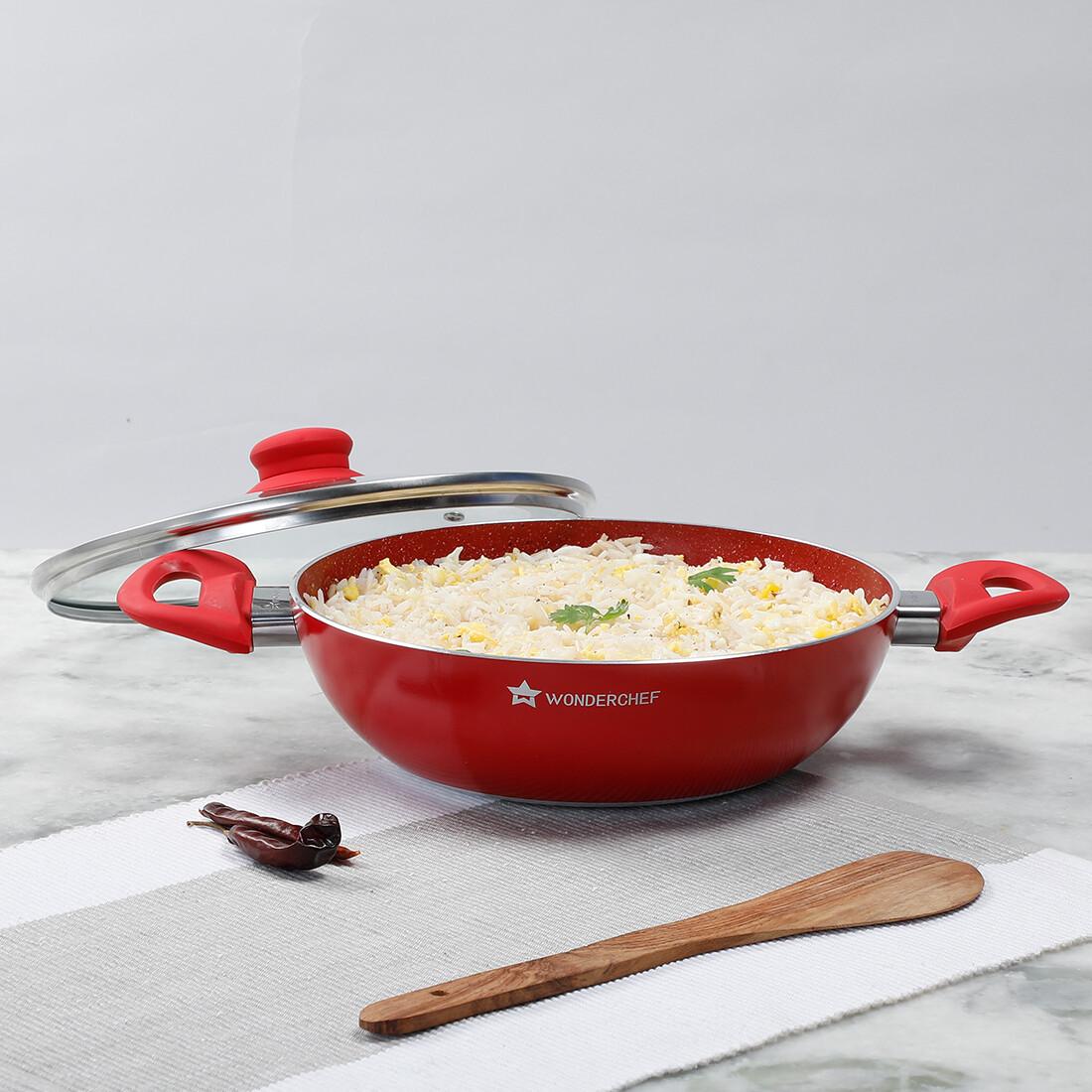 Wonderchef Royal Velvet Non-Stick Aluminum Stir Fry Wok with Handles and Lid