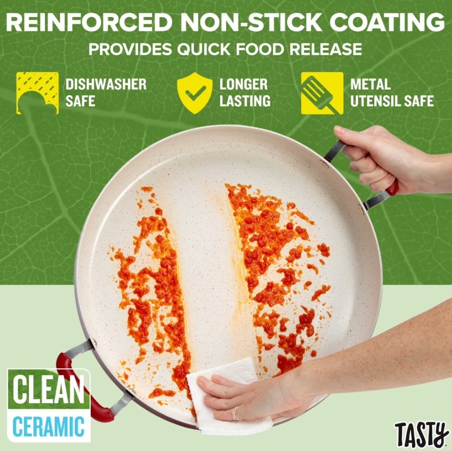 Tasty Clean Ceramic 13in Non-Stick Aluminum Centerpiece Sauté Pan with Glass Lid