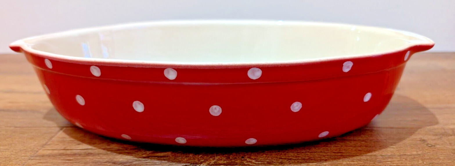 Grestel Stoneware Portugal Red White Polka Dot Oval Casserole Baking Dish 7.5×11