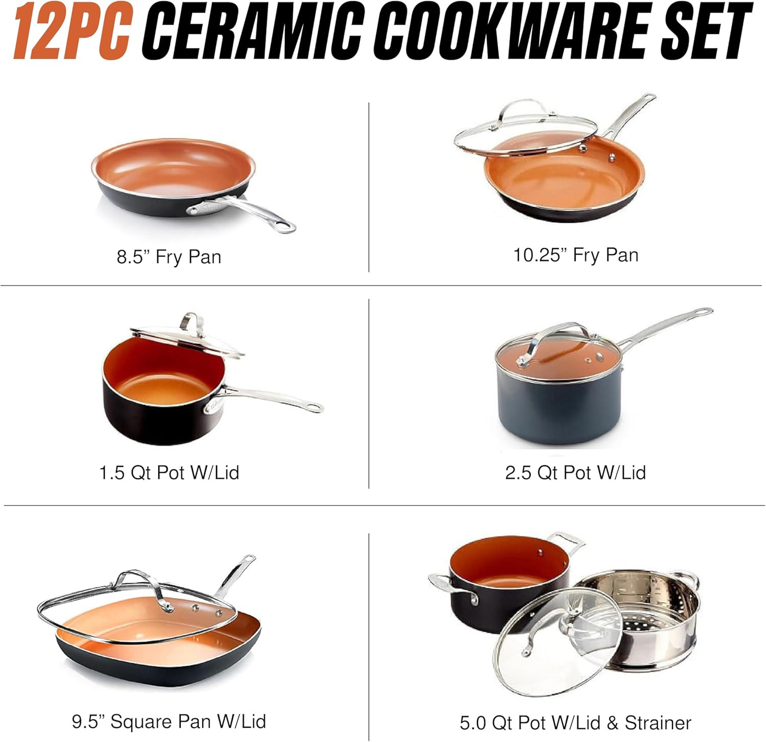 Gotham Steel 12 Pc Ceramic Cookware Set Nonstick, Ceramic Pots and Pans Set Non