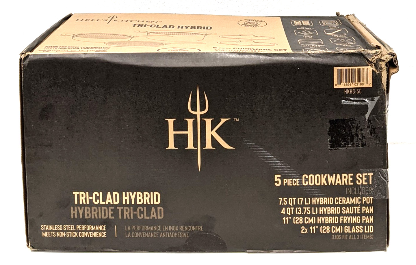 Hell’s Kitchen 5pc Tri-Clad Hybrid Cookware Set PFAS-Free Open Box HKHS-5C