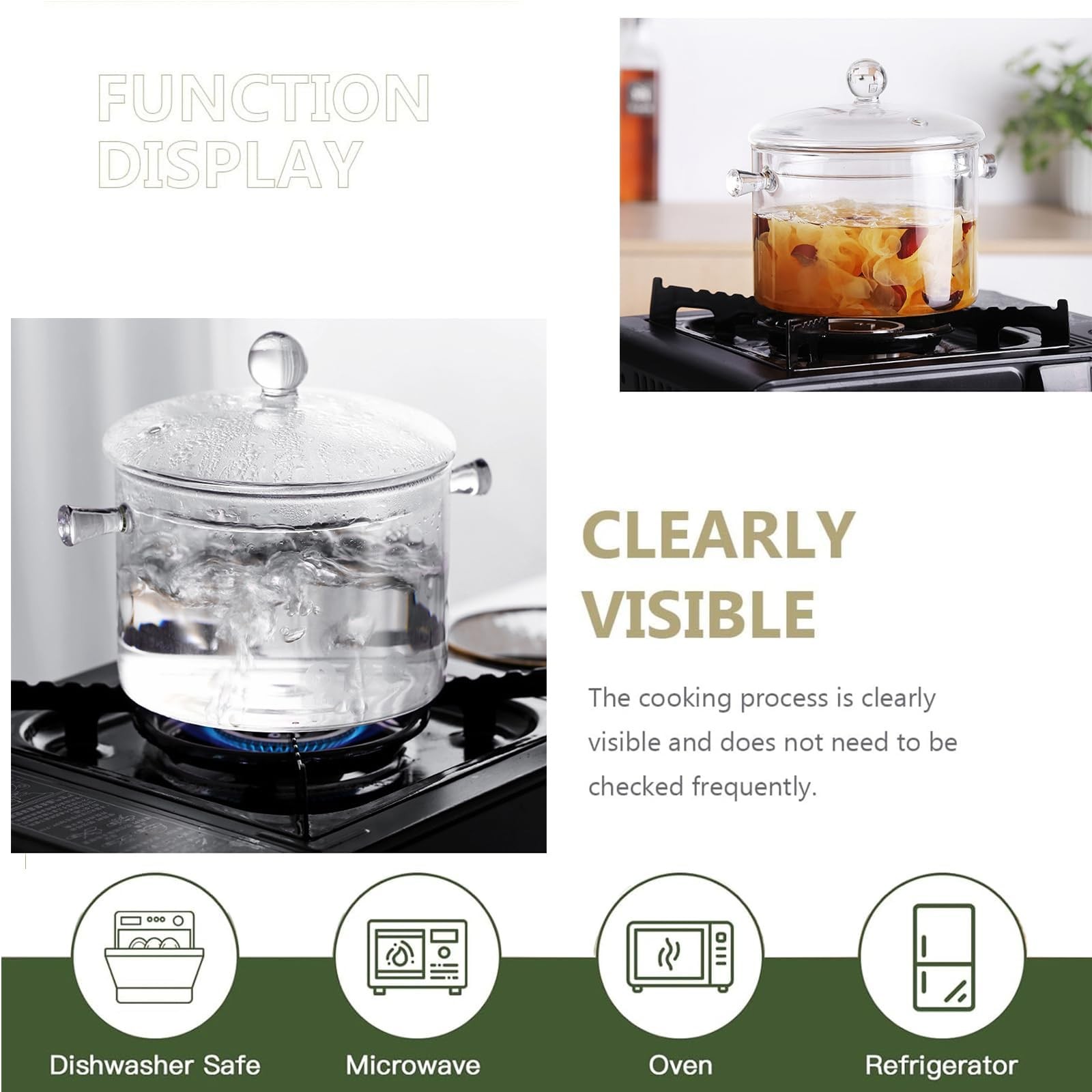 57OZ Heat-Resistant Borosilicate Glass Cooking Pots Saucepan with Cover