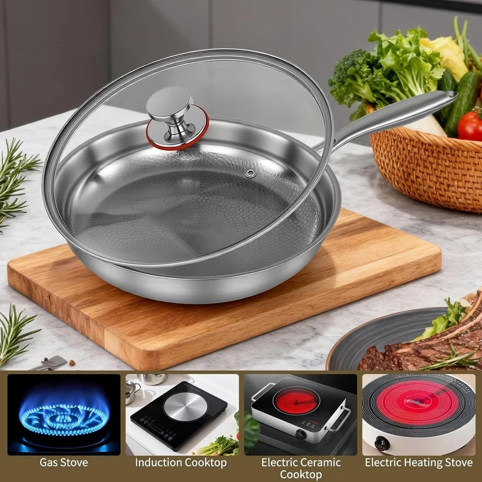 2025 New Titanium Hammered Pan Pro with Lid, Titanium Pans for Cooking -Durable