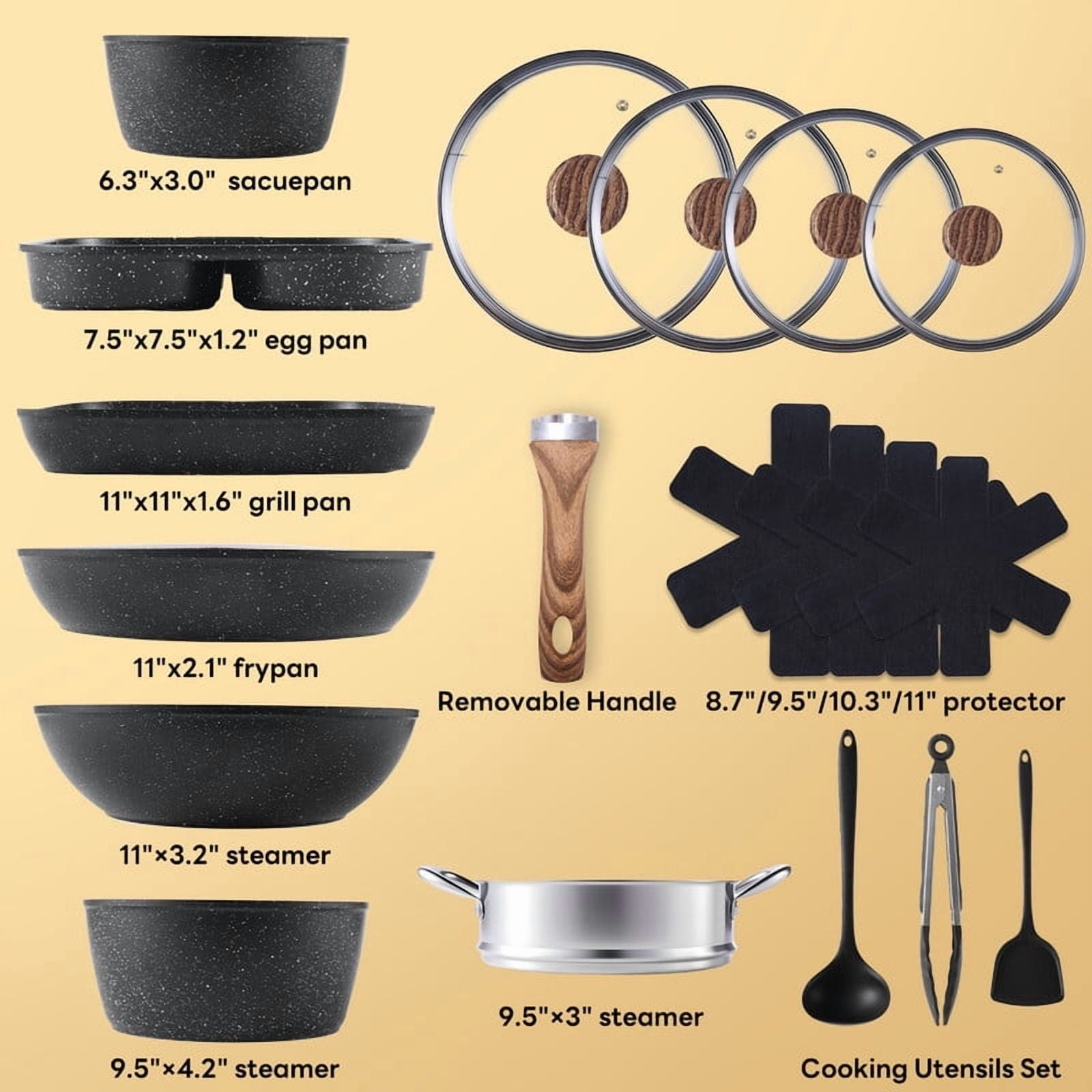 17 Pcs Non-Stick Pots & Pans Non-toxic Kitchen Cooking Set W/ Stay-Cool Handles