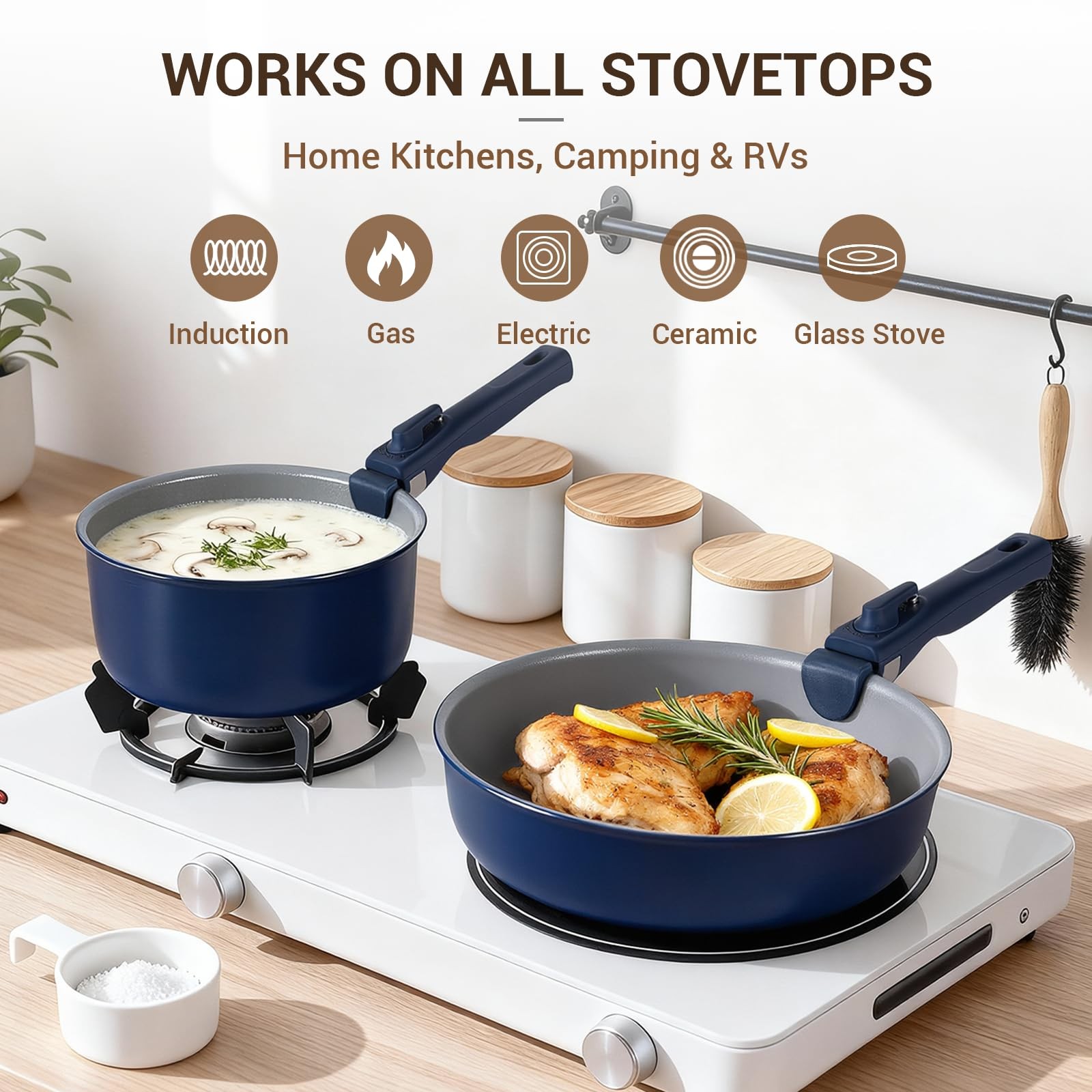 18-Piece Ceramic Pots and Pans Set Non Stick, Non Toxic Cookware Set with Remova