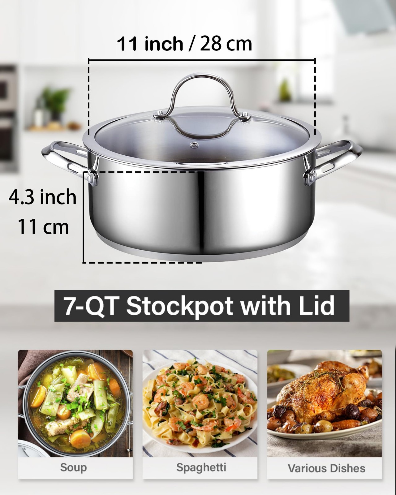 Cooks Standard 7-Quart Classic Stainless Steel Dutch Oven Casserole Stockpot