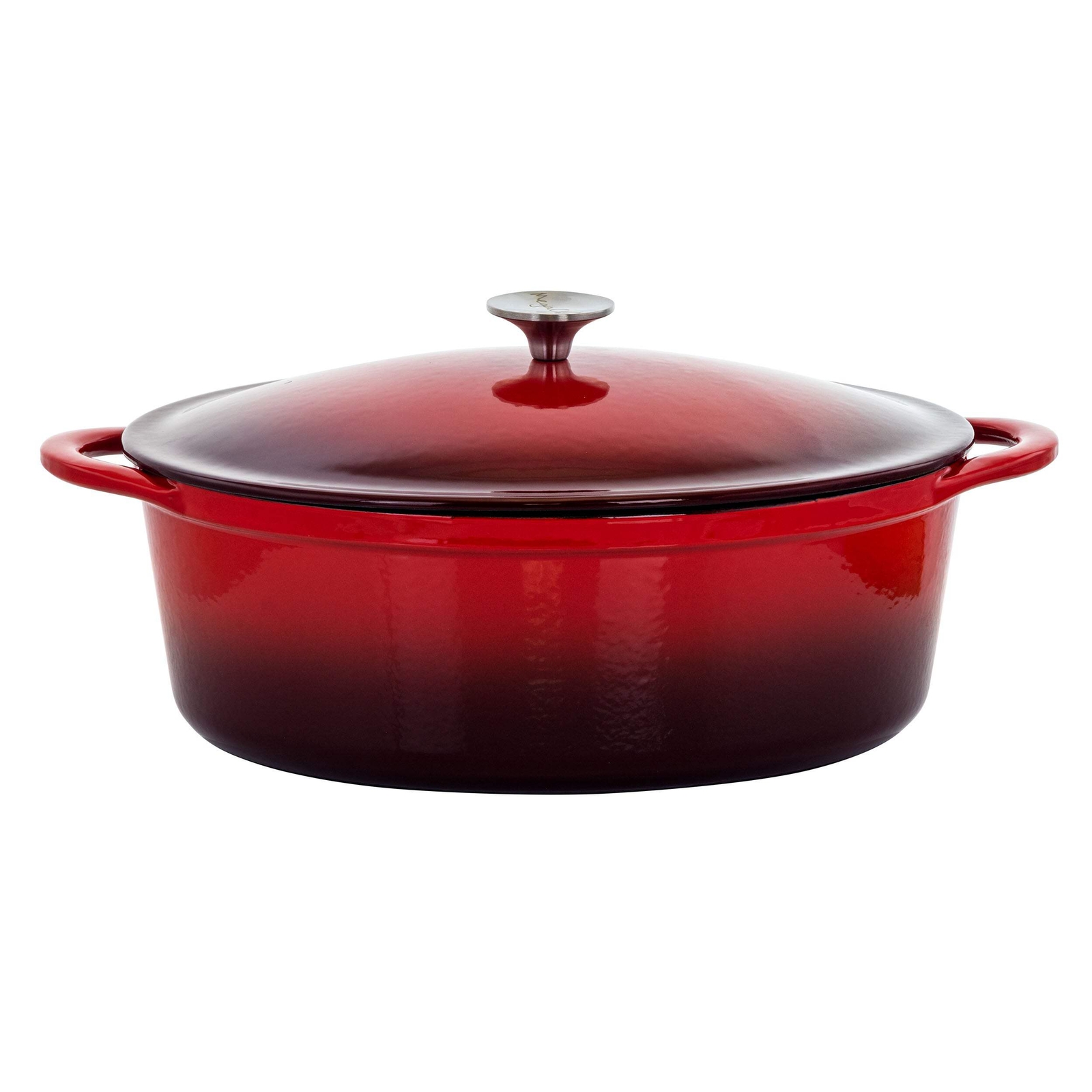 MegaChef 7 qts Oval Enameled Cast Iron Casserole in Red