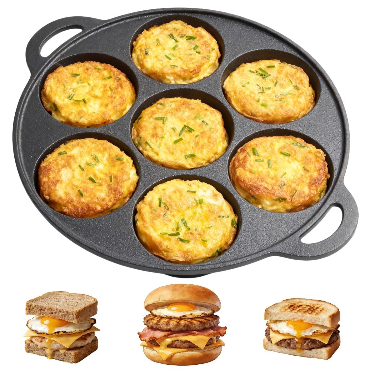Cast Iron 7Cup Egg Pan Skillet 10 Inch Omelette Breakfast Fried Sandwiches