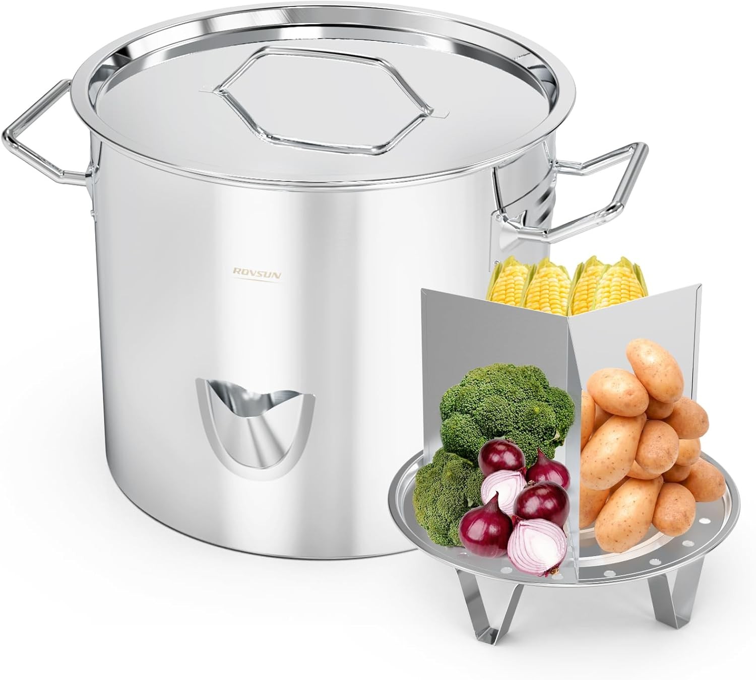 24 QT Stainless Steel Tamale Steamer Pot with Spout Steam Vegetables, Crab