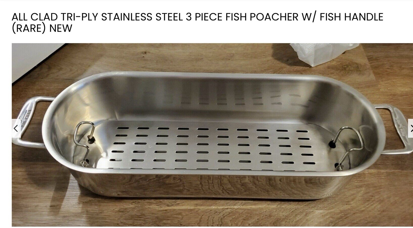 ALL CLAD TRI-PLY STAINLESS STEEL 3 PIECE FISH POACHER W/ FISH HANDLE (RARE) NEW