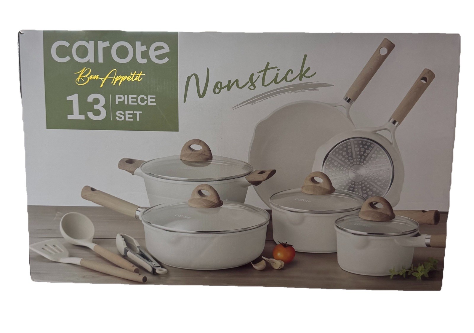 Carote Bon Appetit 13-Piece White Ceramic Nonstick Pan Set Induction Ready