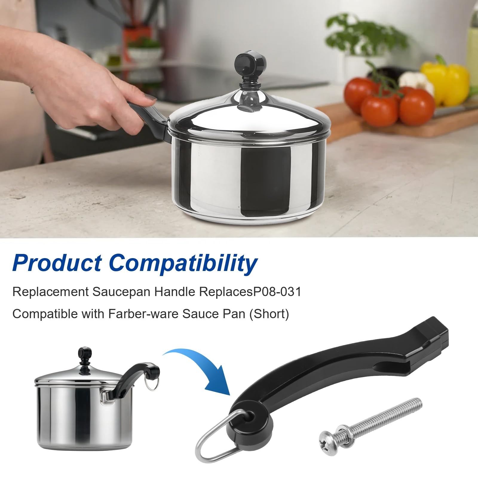 P08-031 Saucepan Handle Replacement (Short) Fits for Farberware 1, 1.5, 2 and…