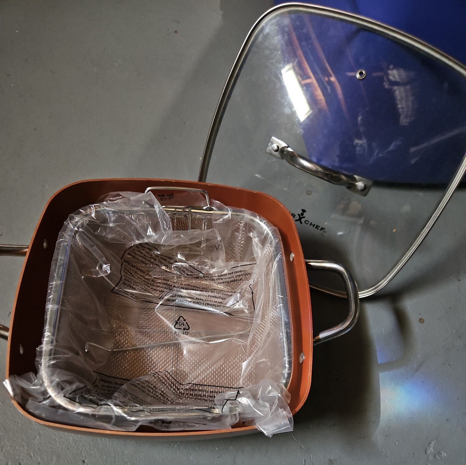 Copper Chef 11″ Square Frying Pan Set With Deep Fry Basket New, Never used