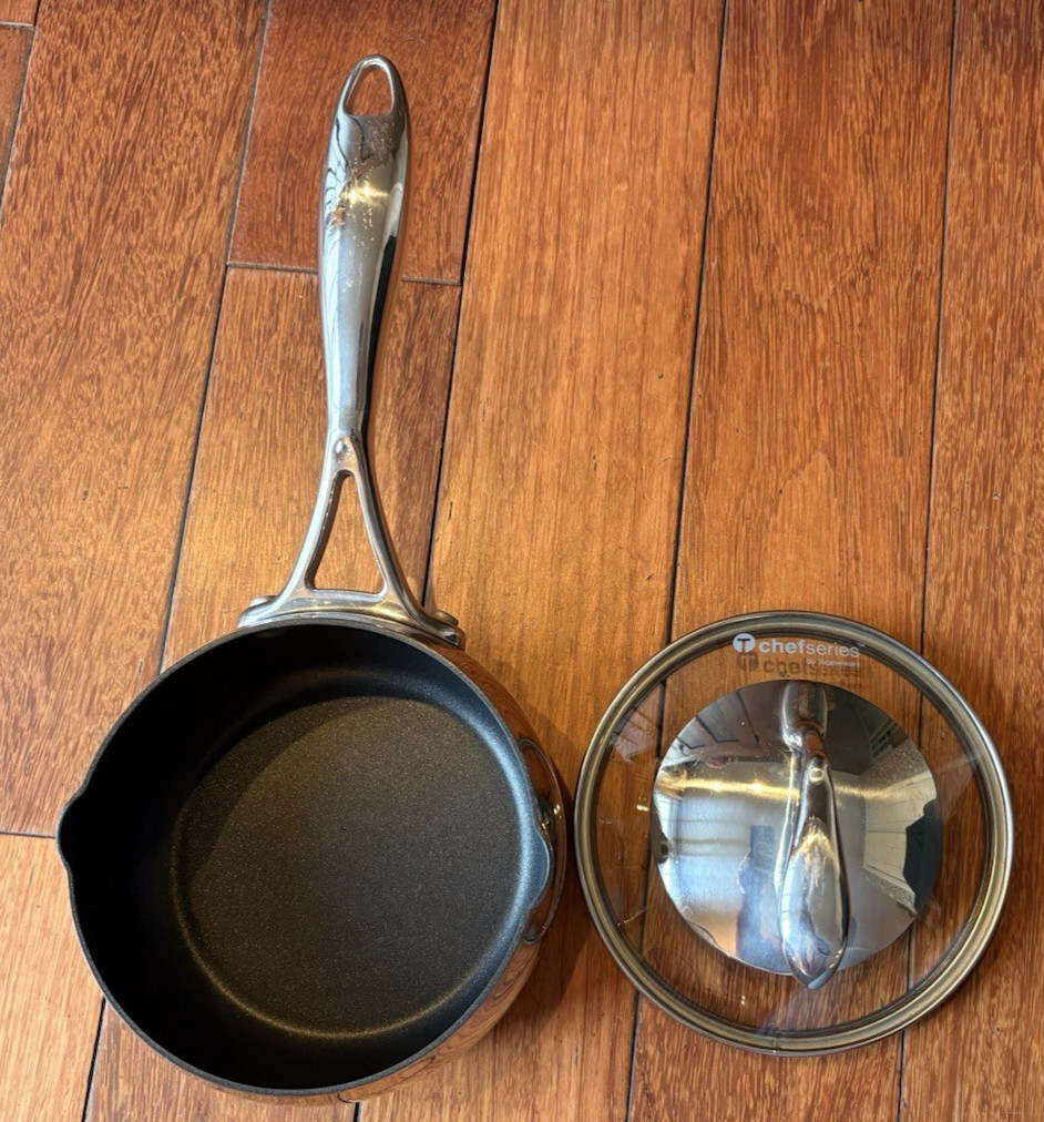 Tupperware Chef Series Non Stick 1 Qt 1.0LSauce Pan Stainless Steel Glass Lid
