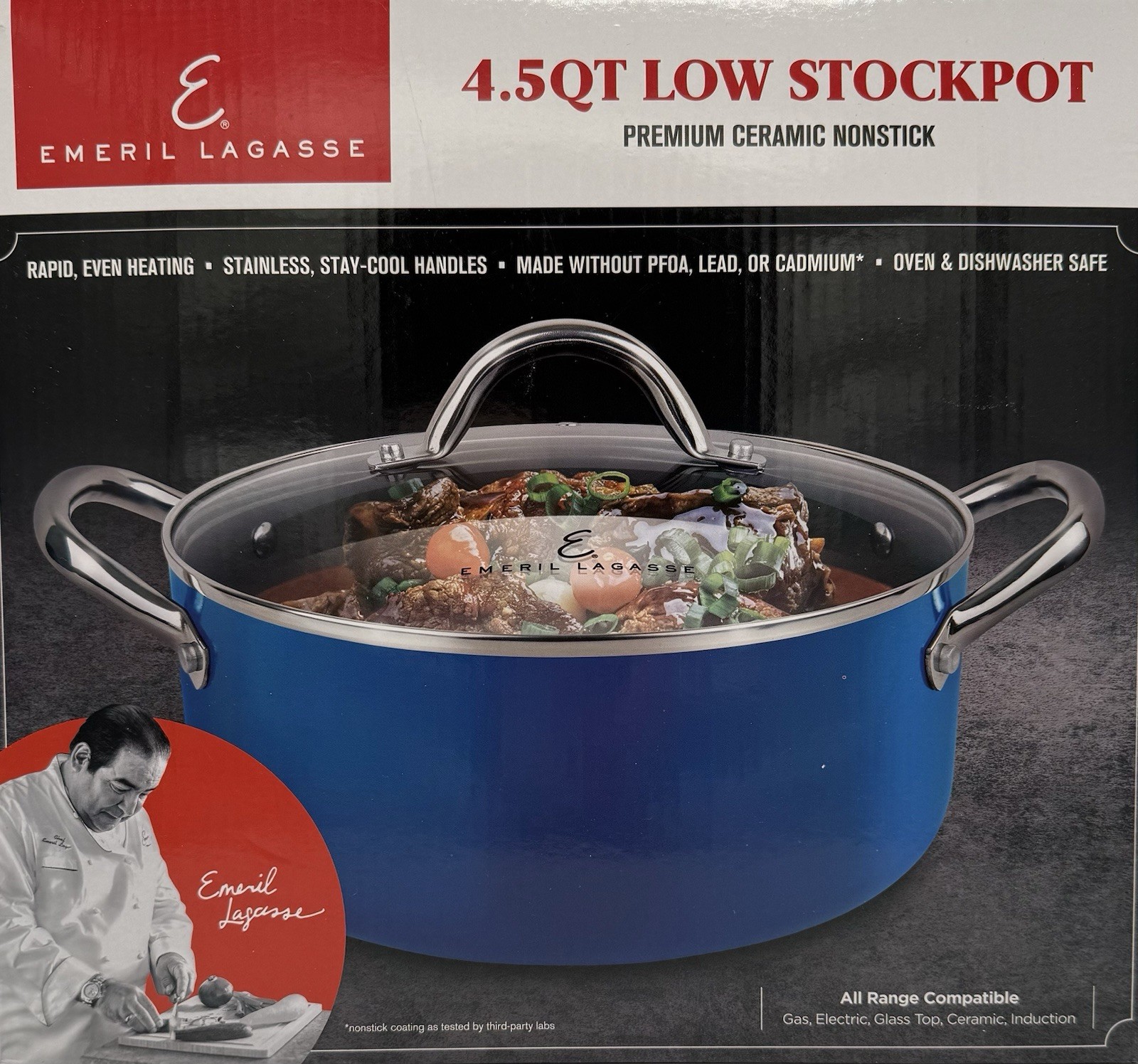 Emeril Lagasse 4.5 Qt Premium Ceramic Nonstick Low Stock Pot – Blue