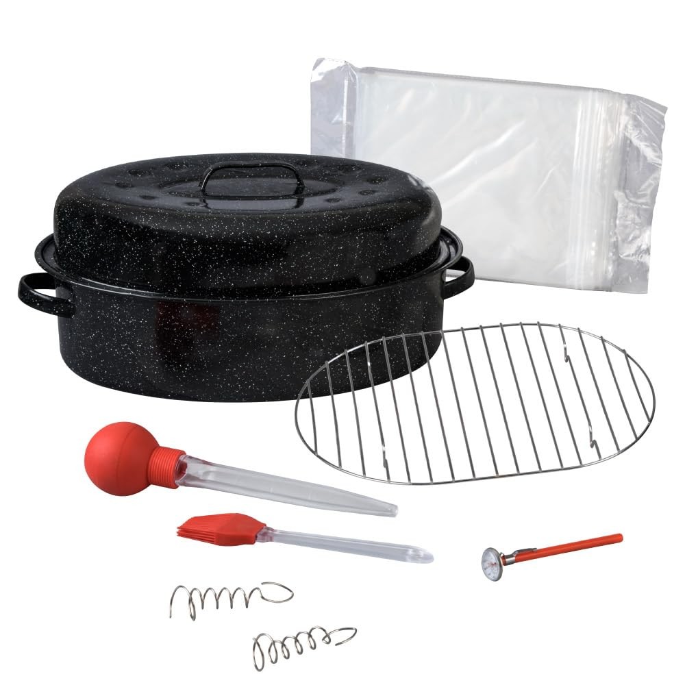 19 in Oval Roaster Set (10pcs), includes Lid, Rack, 2 pack brining bags, oven…