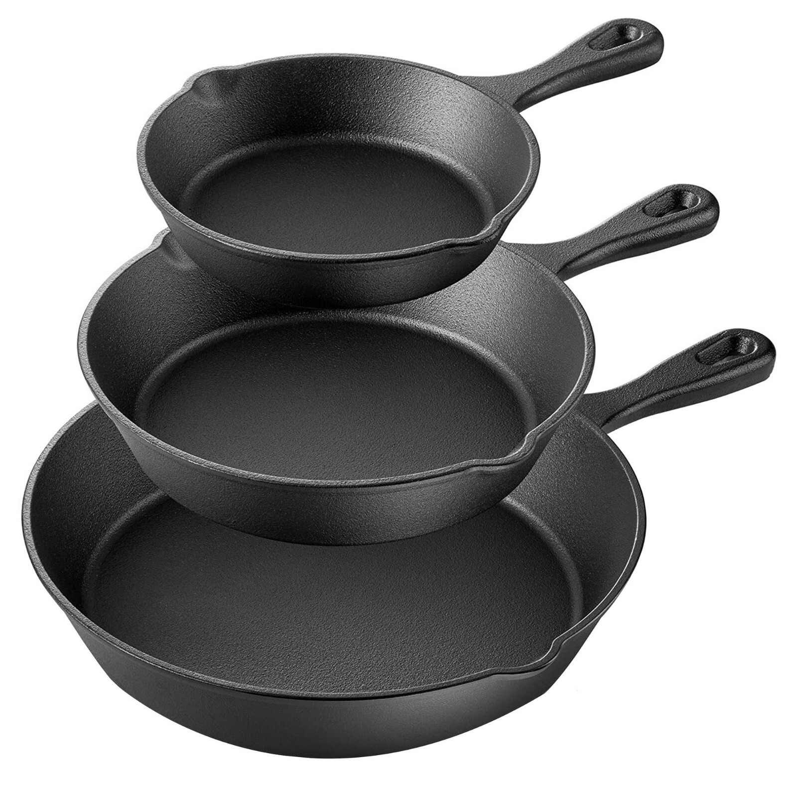 MegaChef Pre-Seasoned 3 Piece Cast Iron Skillet Set Frying Pan Set , 6″, 8″& 10″