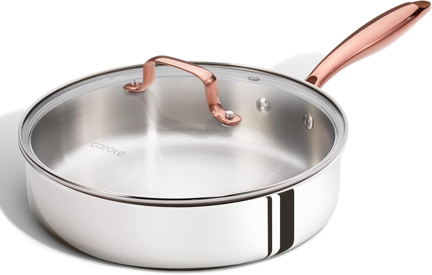 10″ Tri-Ply Stainless Steel Deep Frying Pan with Lid, Non-Toxic Saute Pan, Ov…