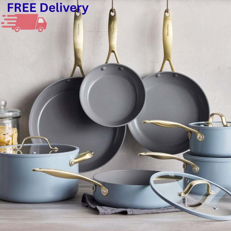 GreenPan Jewel Pro 11 Pc Ceramic Nonstick Cookware Set Pots Pans Induction New
