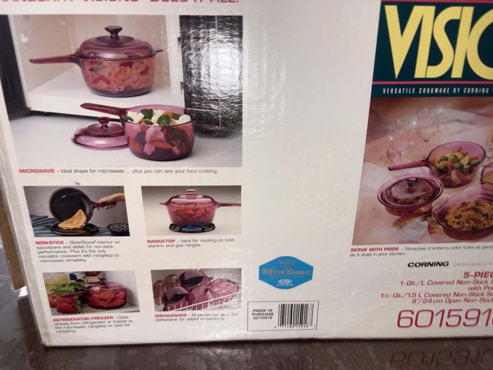 VTG 90s Corningware Cranberry Tinted Visions Cookware 5 Piece New Open Box