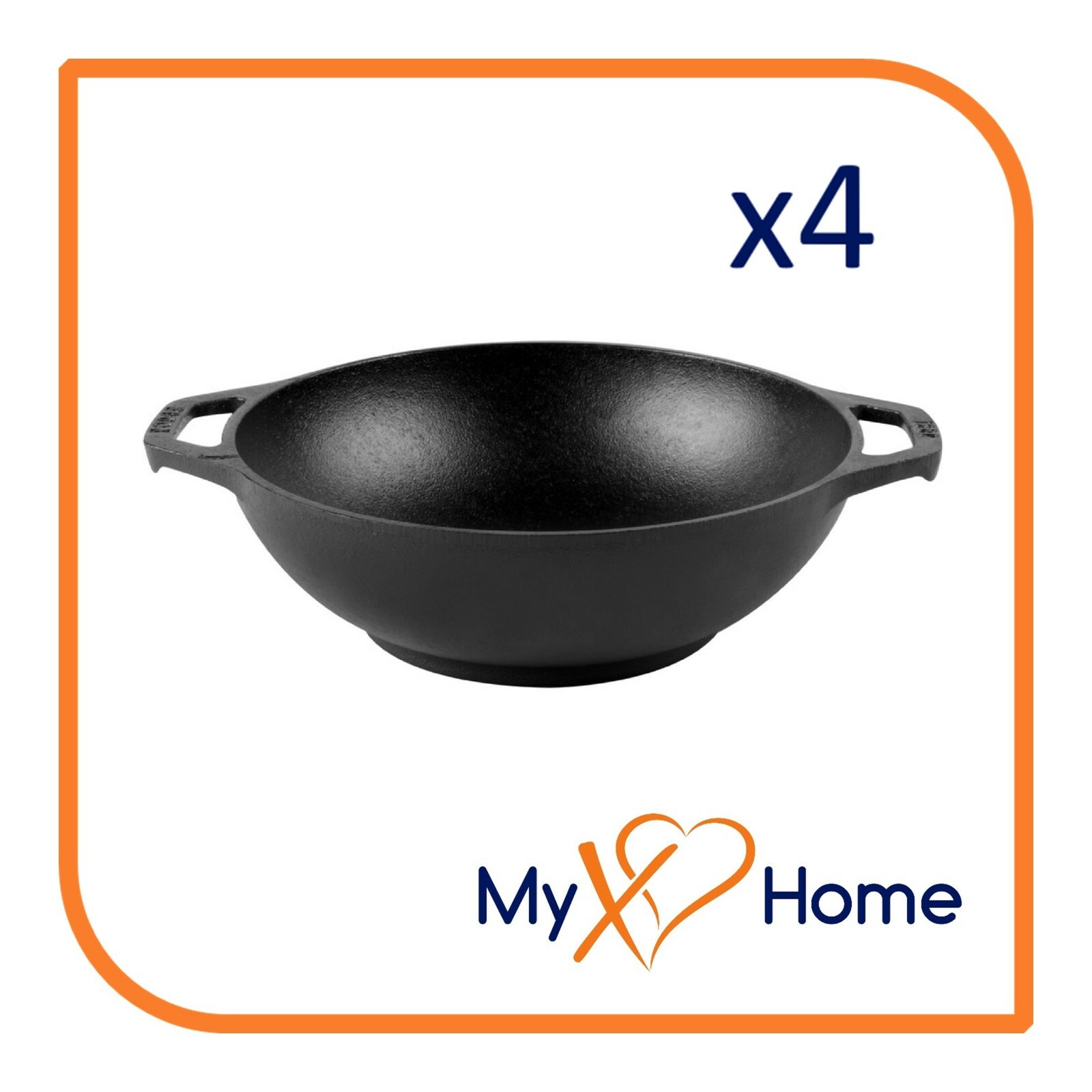9″ Pre-Seasoned Mini Cast Iron Wok (4 Woks) by MyXOHome