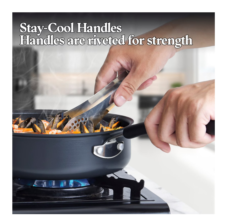 3Qt 9.5in Nonstick Saute Pan Hard Anodized Lid Stay Cool Black Pan