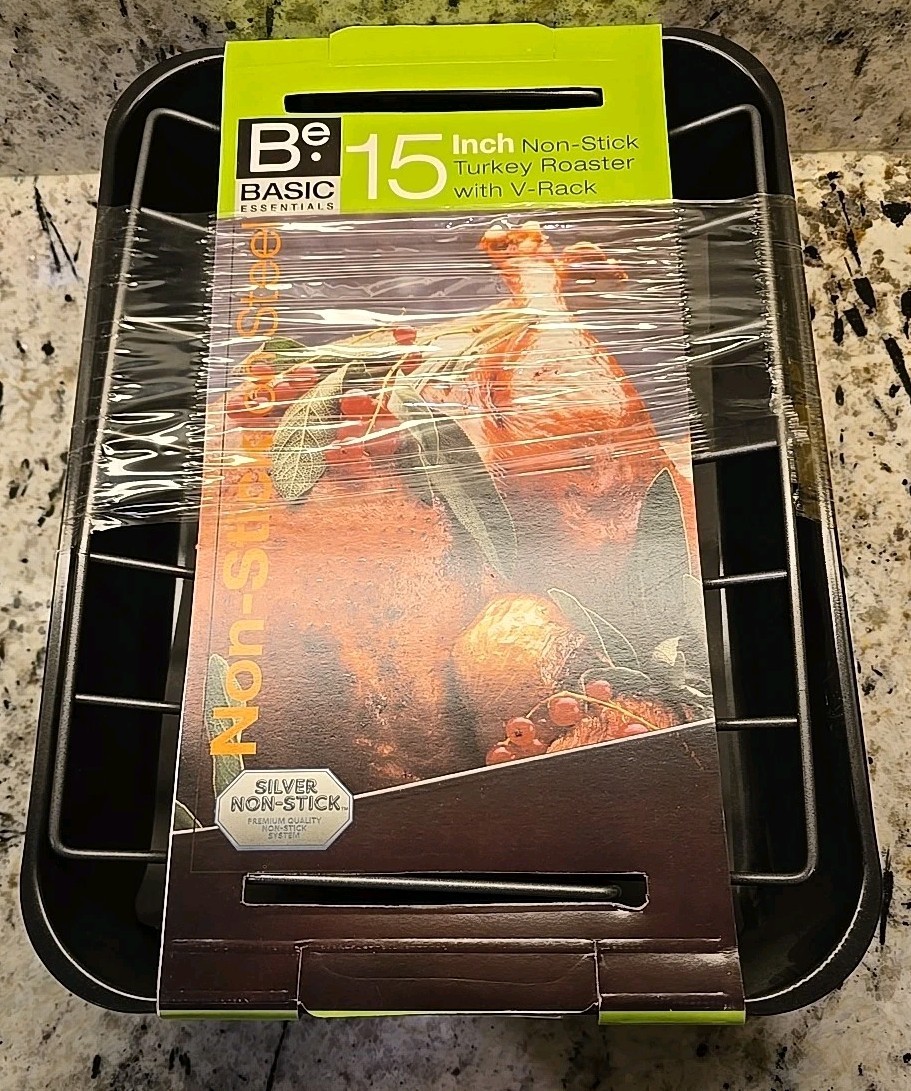 Be Basic Essentials 15″ Nonstick Roaster Turkey Roaster with B-Rack Steel