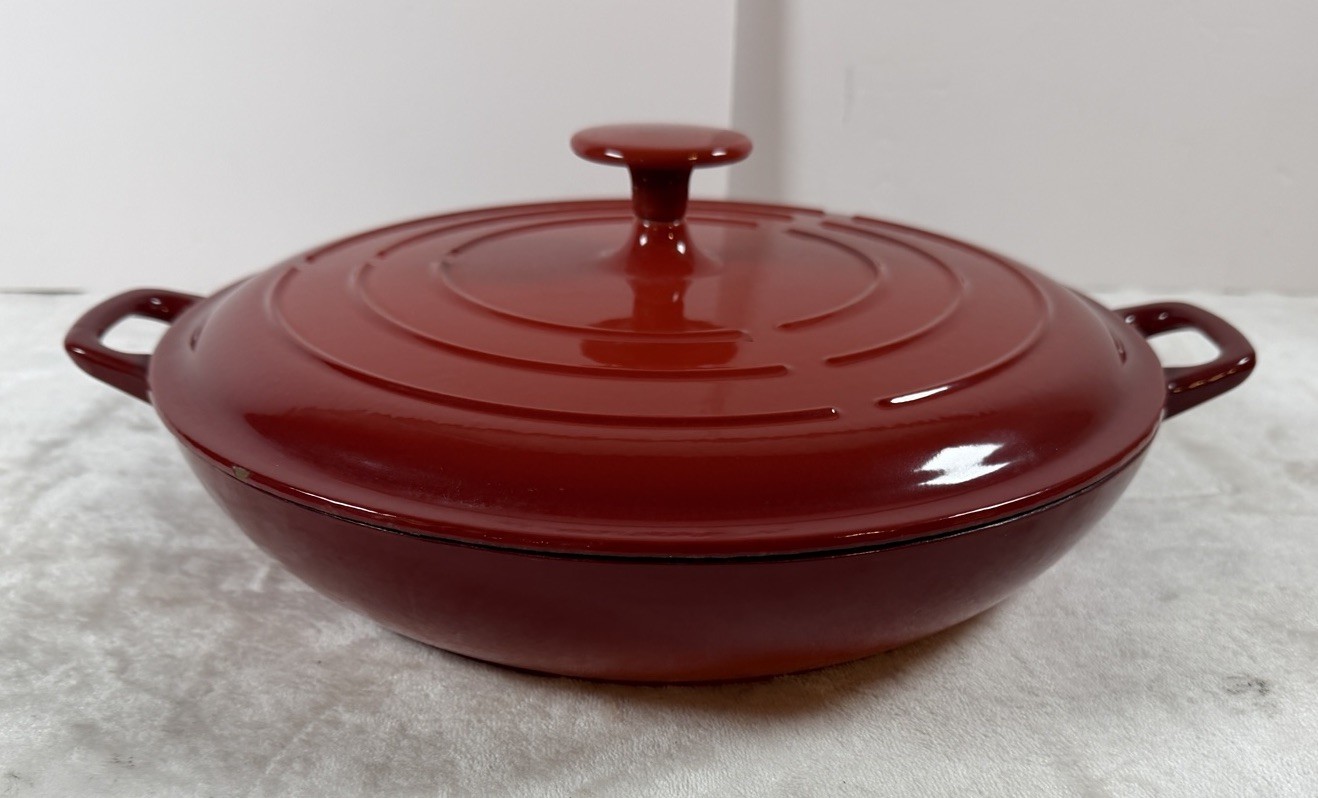 Technique Colorcast Red Enameled Cast Iron Pan Lid Casserole Vintage 12.25”