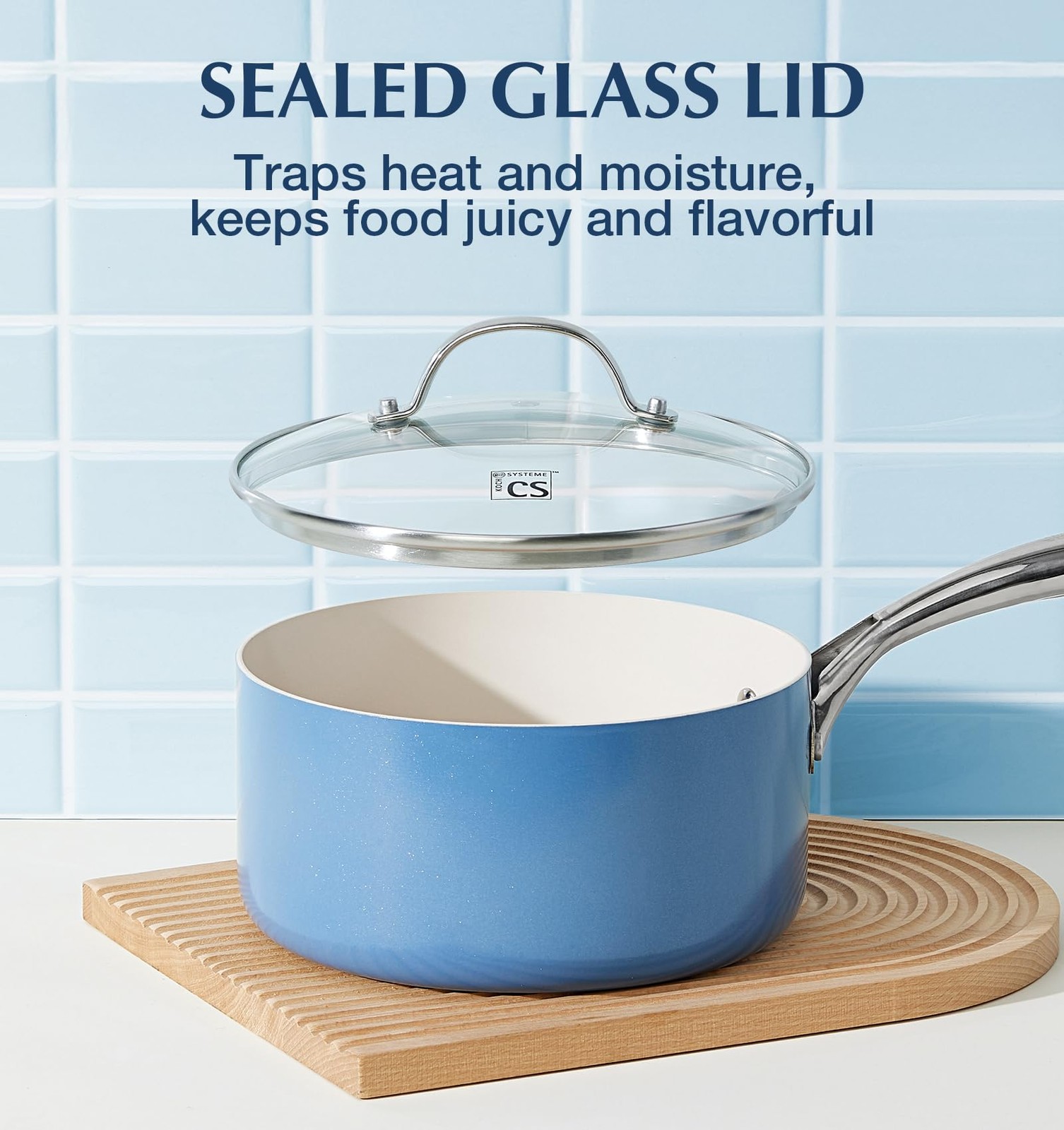 Koch Systeme Cs Nonstick Sauce Pan Lid 1Qt 2Qt 3Qt Non-Toxic Ceramic Set Blue