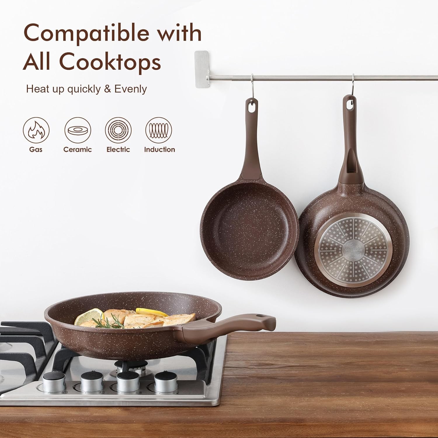 12.5″ Nonstick Frying Pan Skillet,Omelette Pan,Healthy Stone Cookware Chef’S Pan