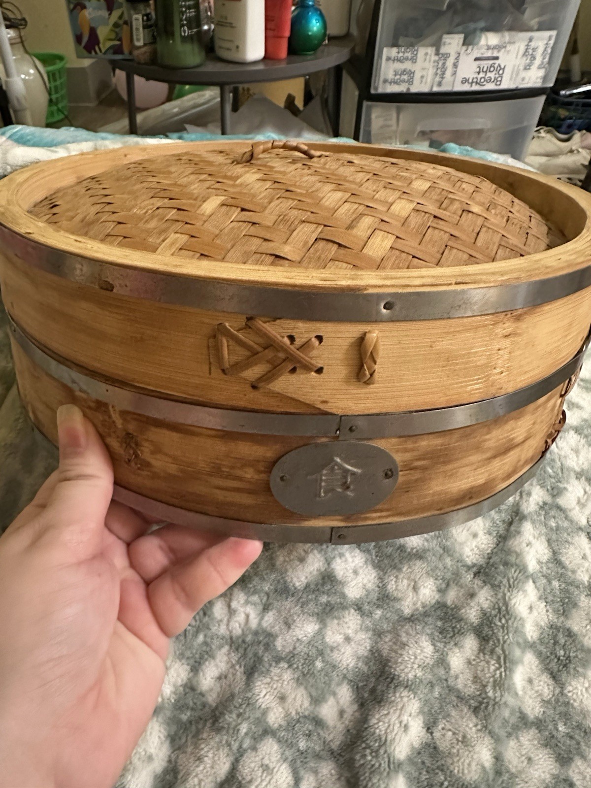 Vintage Chinese Bamboo Steamer Basket With Lid 12 Inches Traditional Asian