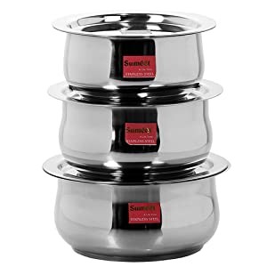 Stainless Steel Cookware Set With Lid, 1.6, 2.1 Liters, 3 Piece (Steel)