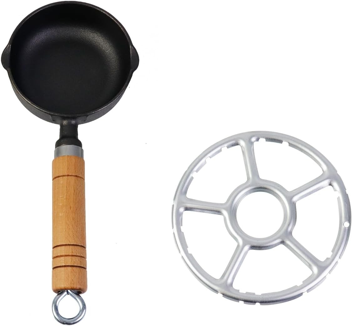 1 Pcs Mini Cast Iron Skillet Small Skillets Frying Pans W/ Wok Support Ring Oil