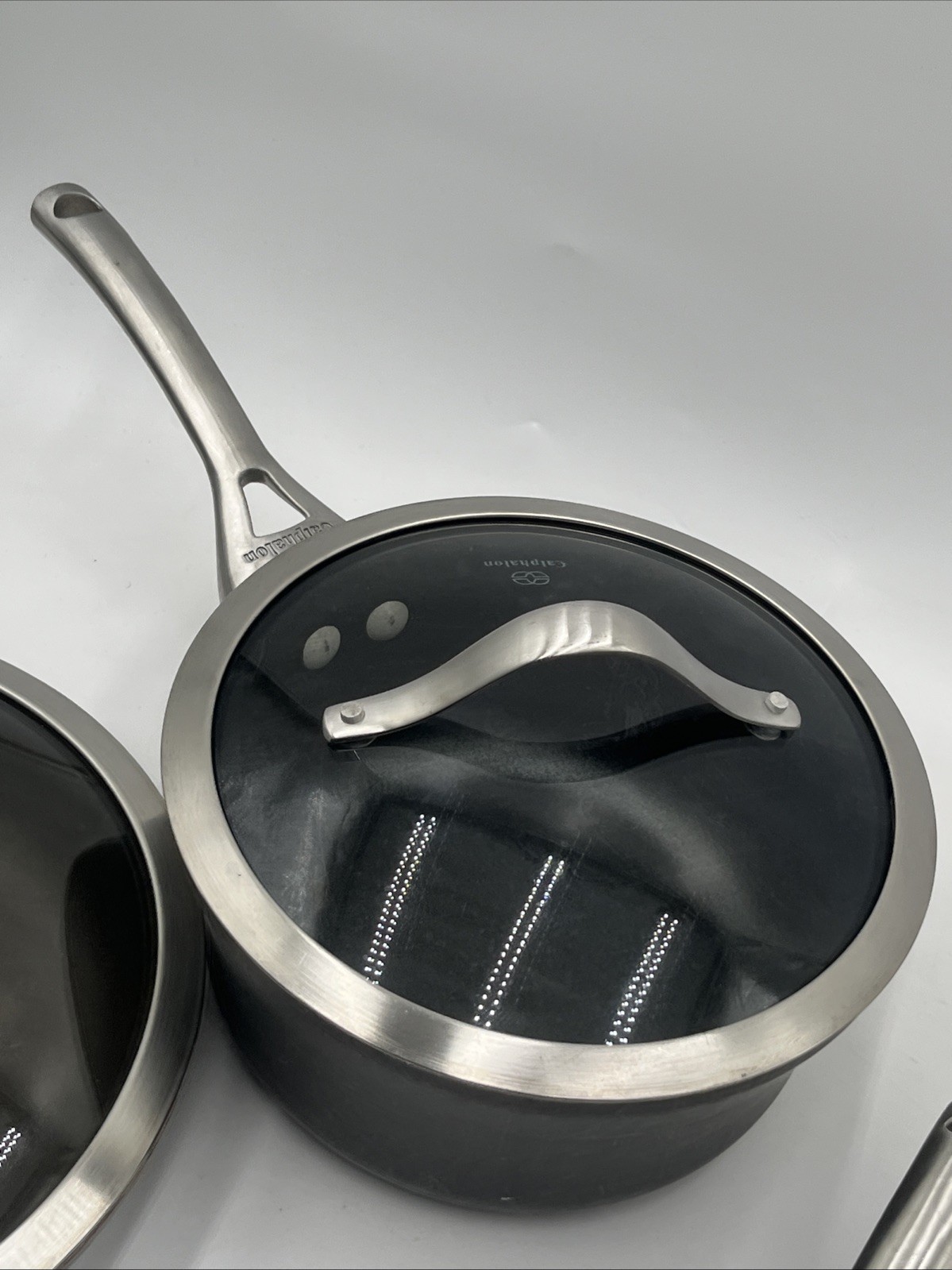 10-Piece Calphalon Hard Anodized Non-Stick Pots & Pans W/ Lids Set Used See Pics