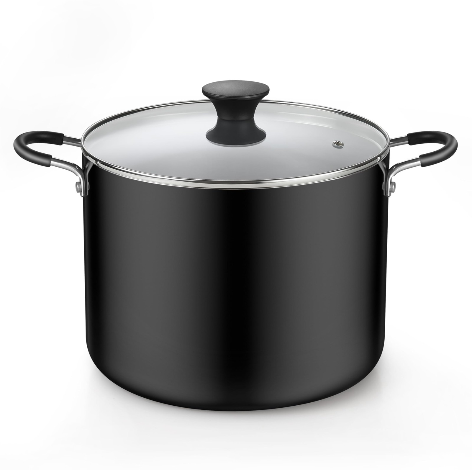 STOCK POT with Glass Lid Nonstick Deep Cooking Black 10.5-Qt COOK N HOME