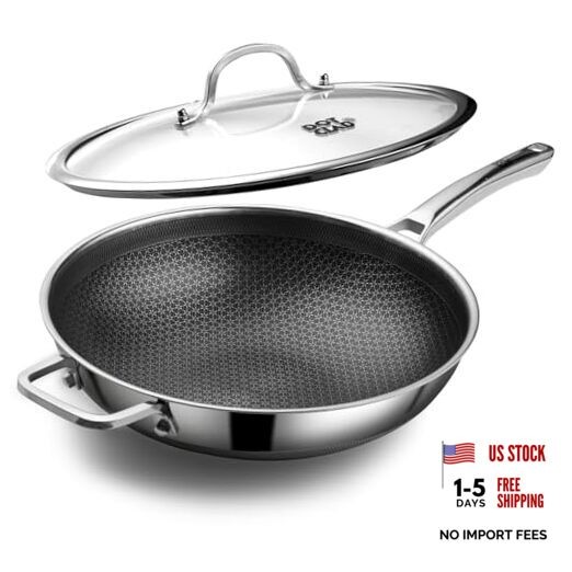 Wok pan,Hybrid 12 inch Wok with Lid, PFOA Free Cookware,non 12 Inch Wok+Lid