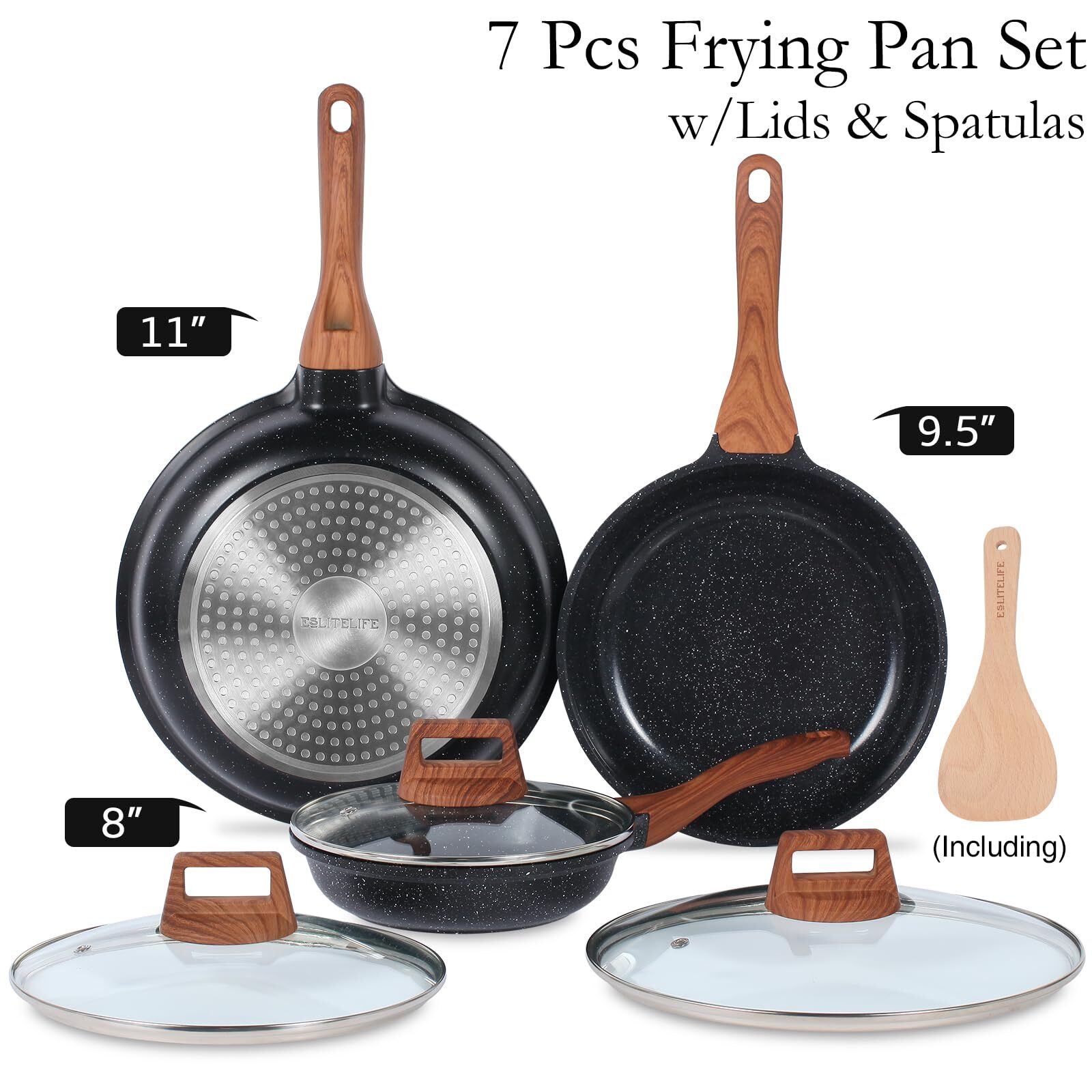 Frying Pan Set with Lids Nonstick Skillet Set Egg Omelette Pans, Granite Coat…