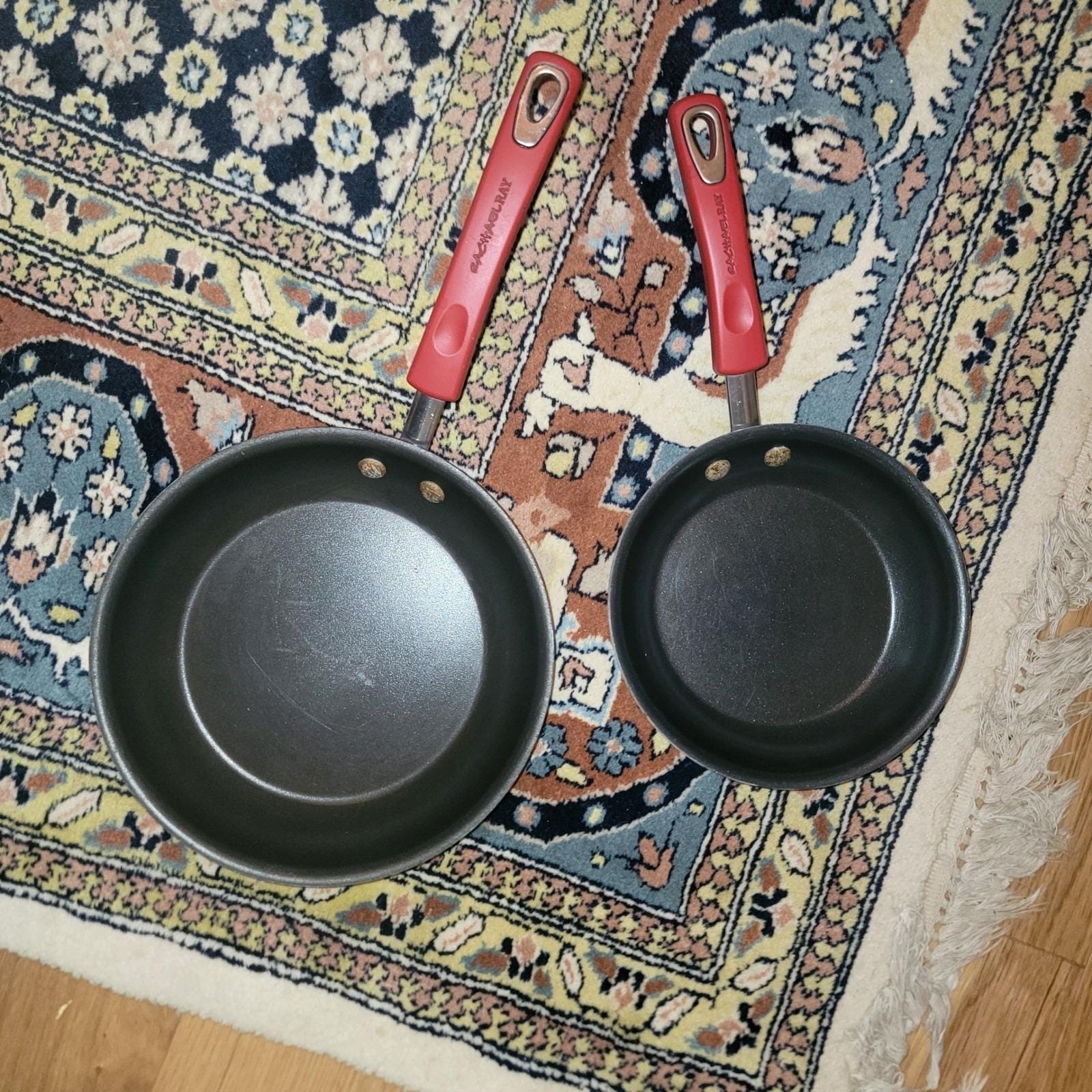 Rachel Ray cookware Fry Saute Simmer Red Pan set 9 1/8″ & 7 5/8″ non stick