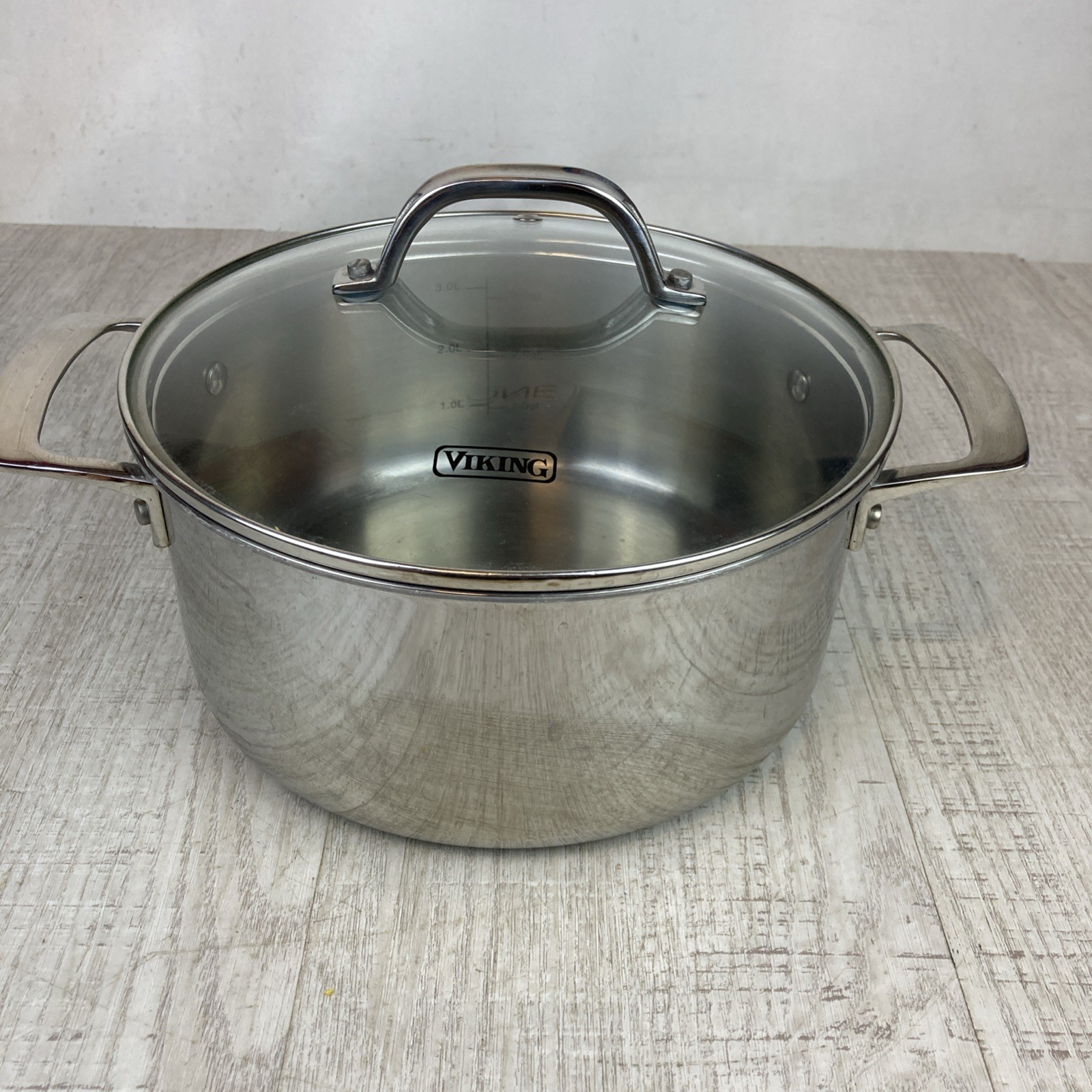 VIKING 4Qt Stock Pot 3-Ply Stainless Steel Aluminum Core Induction Glass Lid