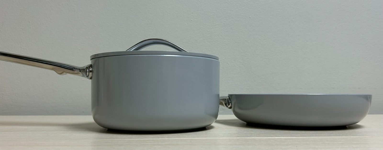 Caraway Mini Duo 8”Fry Pan + 1.75 Sq Sauce Pan Non-Stick Ceramic, Gray