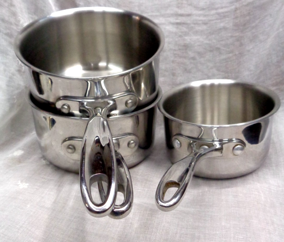 Lot/3 CALPHALON Stainless Sauce Pans (2) 1.5 QT 1173018 (1) 8700 1 QT 0513915