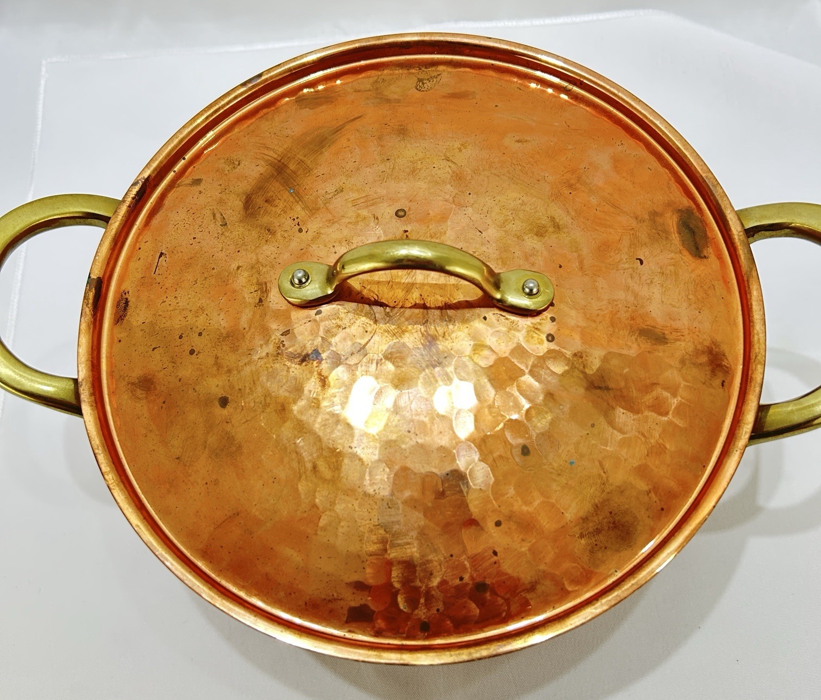 HAKART Hammered Copper Tin Lined Stockpot With Lid Brass Handles