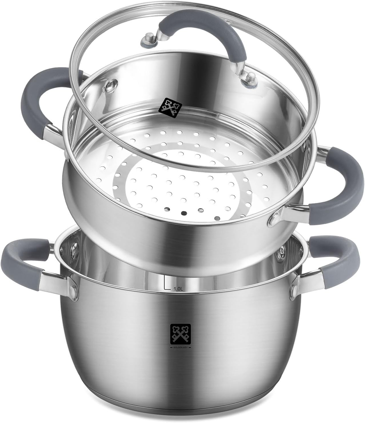 3.2 QT Steamer Pot W/ Lid 2-Tier 18/8 Stainless Steel，Multipurpose Steaming
