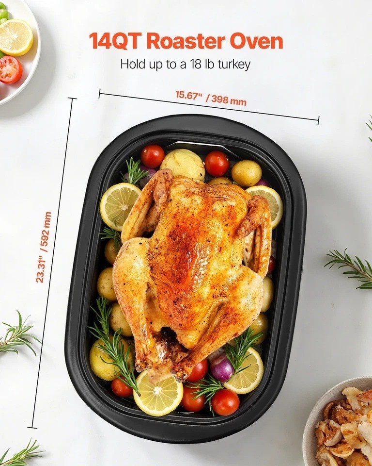 Roaster Oven, 14QT Fast-Cooking Turkey Roaster, 150-450°F Adjustable Temperature