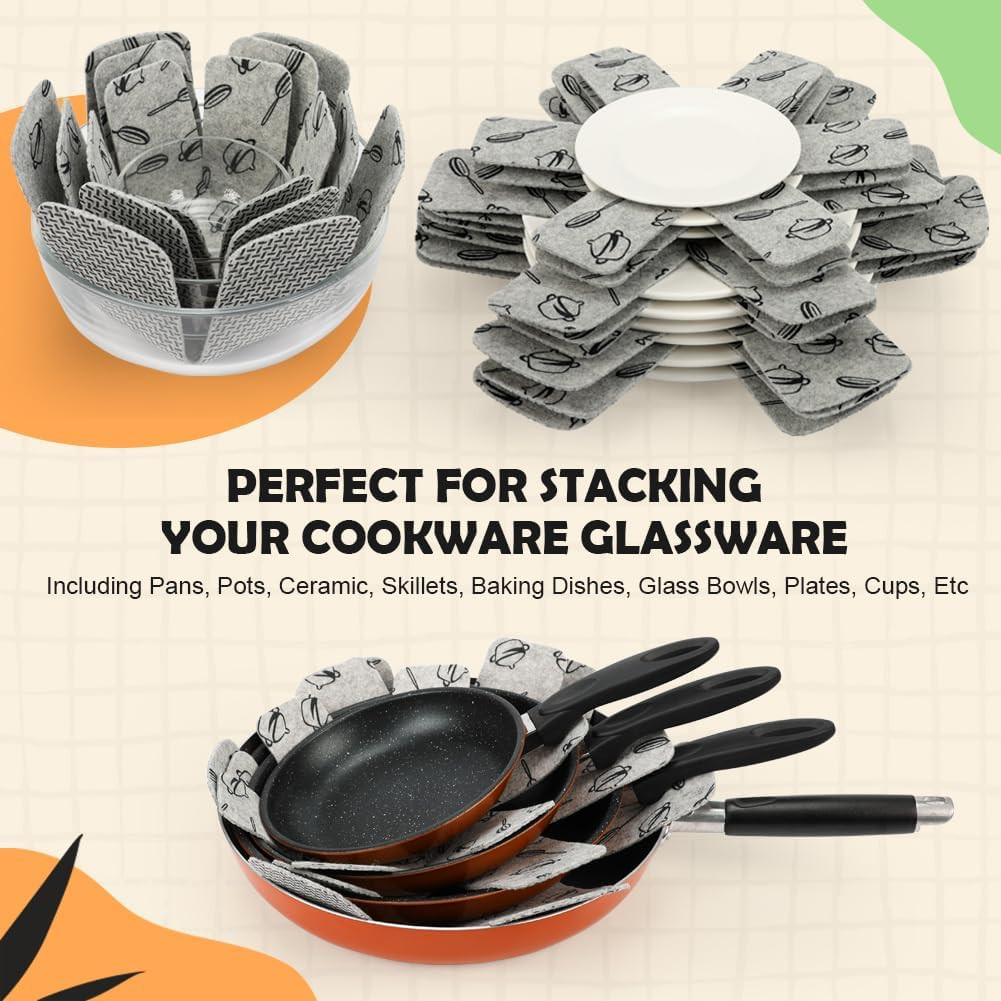 Stackable Pot and Pan Protectors, Set of 9 Felt Dividers for Cookware Care